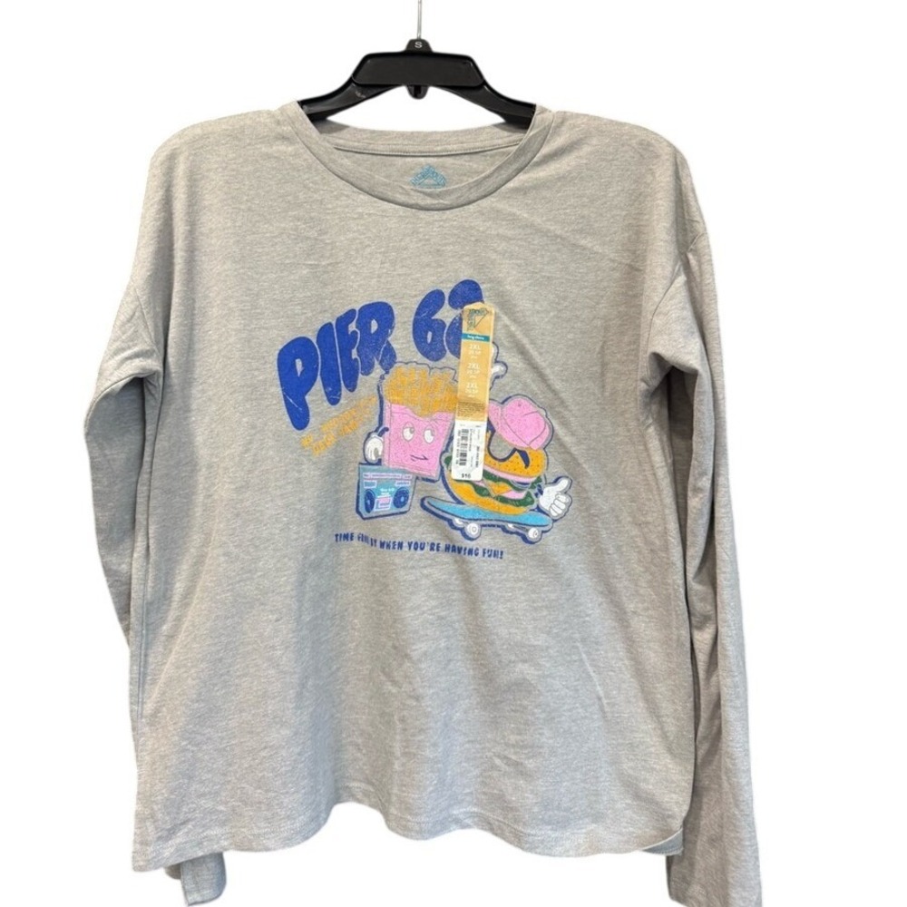 Thereabouts Girls Pier 62 Graphic‎ Long Sleeve Tee Gray 2XL 20.5P NWT